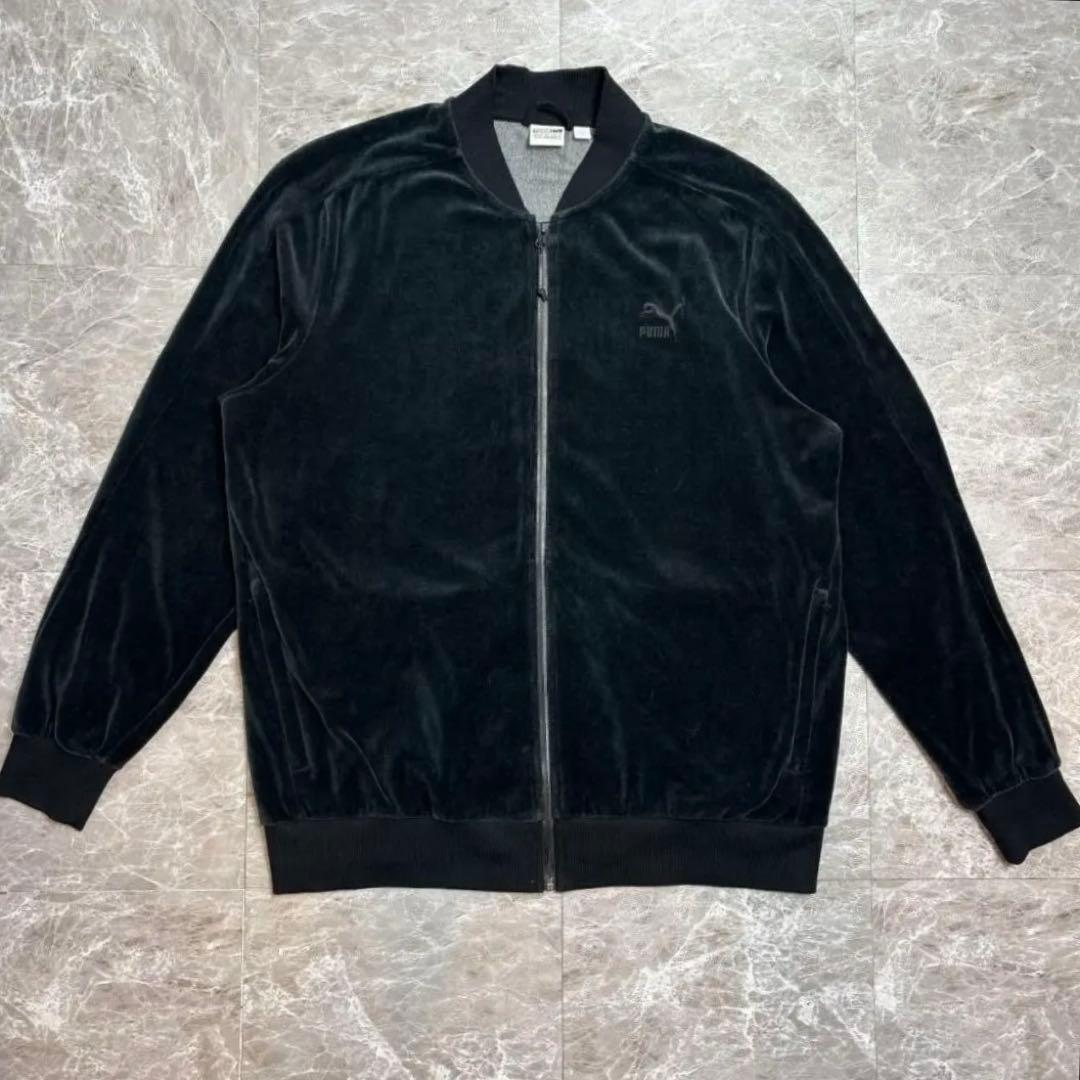 PUMA ベロア トラック ジャケット ジャージ XL ブラック 刺繍ロゴXL LL PUMA