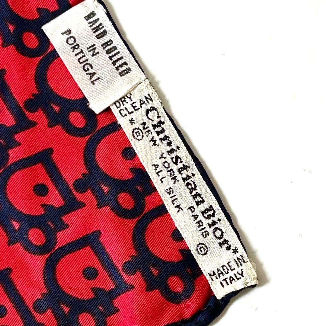 Dior シルク　62cm スカーフ　トロッター　ネイビー　レッド c