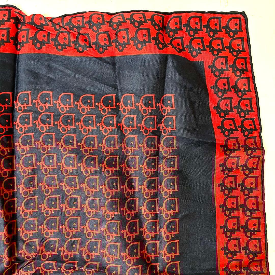 Dior シルク　62cm スカーフ　トロッター　ネイビー　レッド c