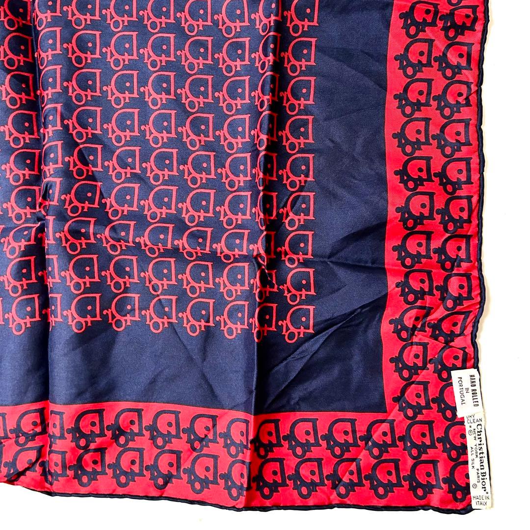 Dior シルク　62cm スカーフ　トロッター　ネイビー　レッド c