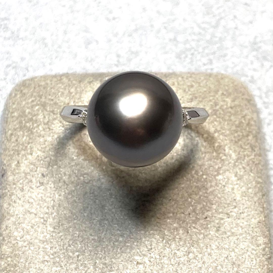 Pt900 黒蝶真珠(タヒチ) ダイヤモンド リング