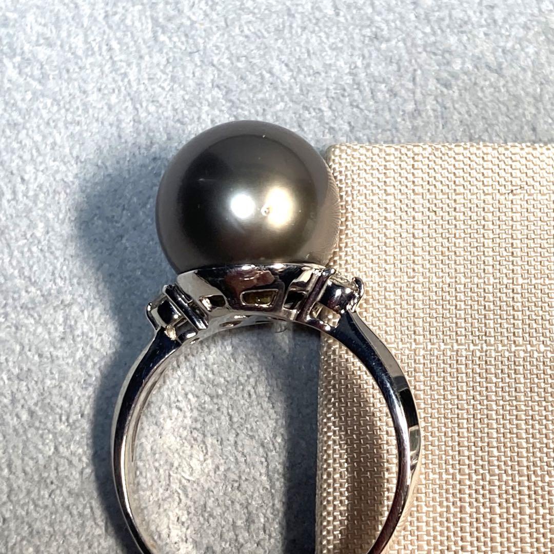 Pt900 黒蝶真珠(タヒチ) ダイヤモンド リング