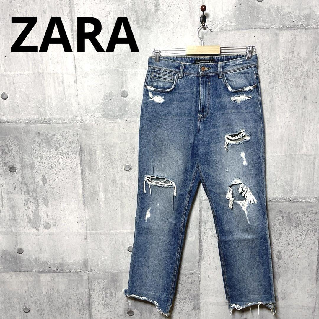 ZARA ザラ レディース テーパードダメージデニム ダメージジーンズ w28