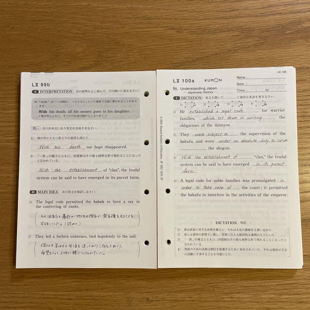 公文　英語I（2）プリント２００枚　解答付 公文 英語L教材プリント (LⅠ 1〜200・LⅡ 1〜200)