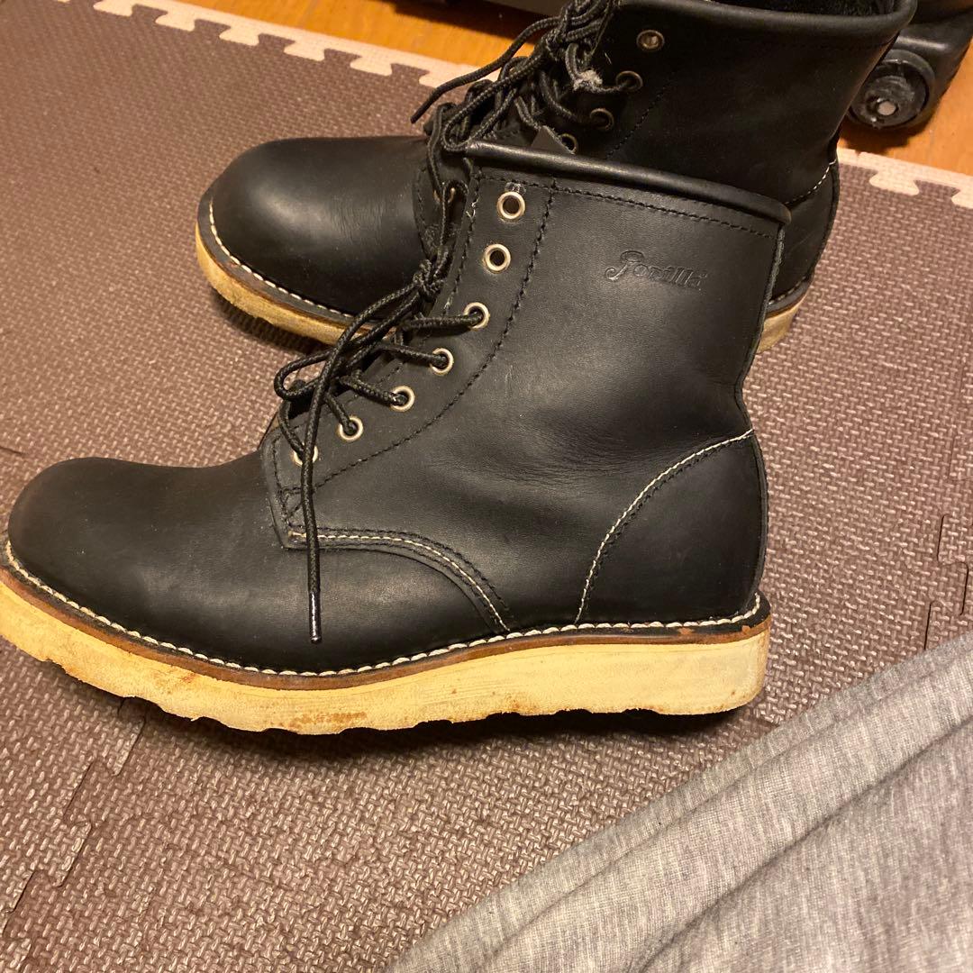 黒 レザー ワークブーツ25.5cm