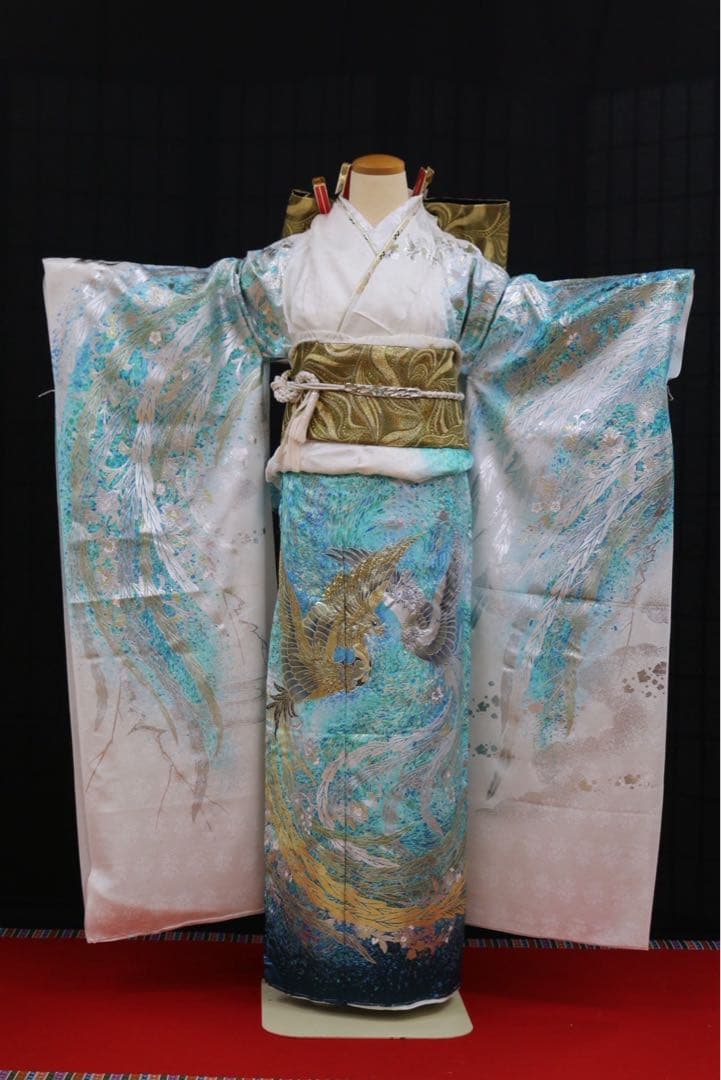 振袖　フルセット　オーダー　新品　未使用　在庫処分　紺　成人式　正絹　袋帯