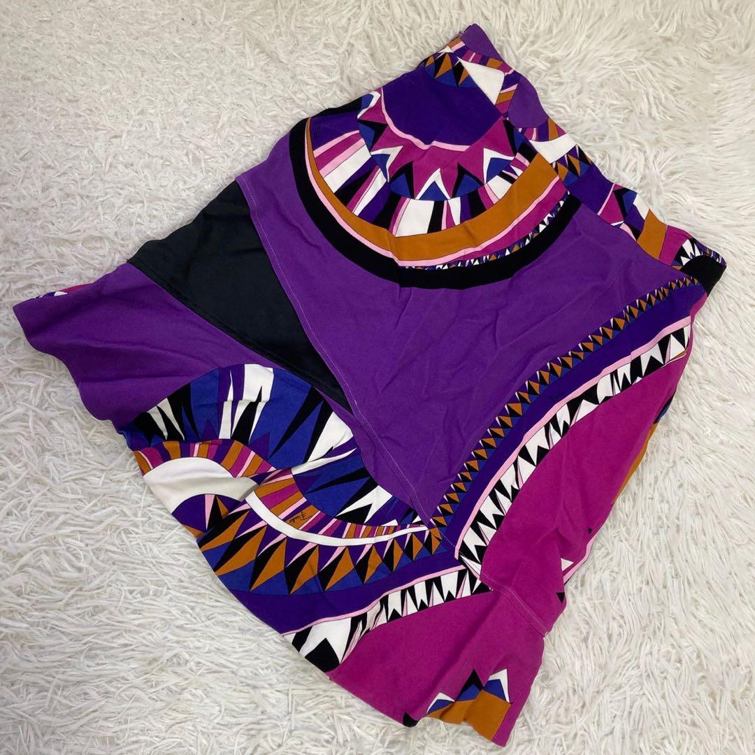 EMILIO PUCCI 総柄裾フリルスカート パープル 38 エレガント 大人 EMILIO PUCCI 総柄裾フリルスカート パープル 38 エレガント 大人