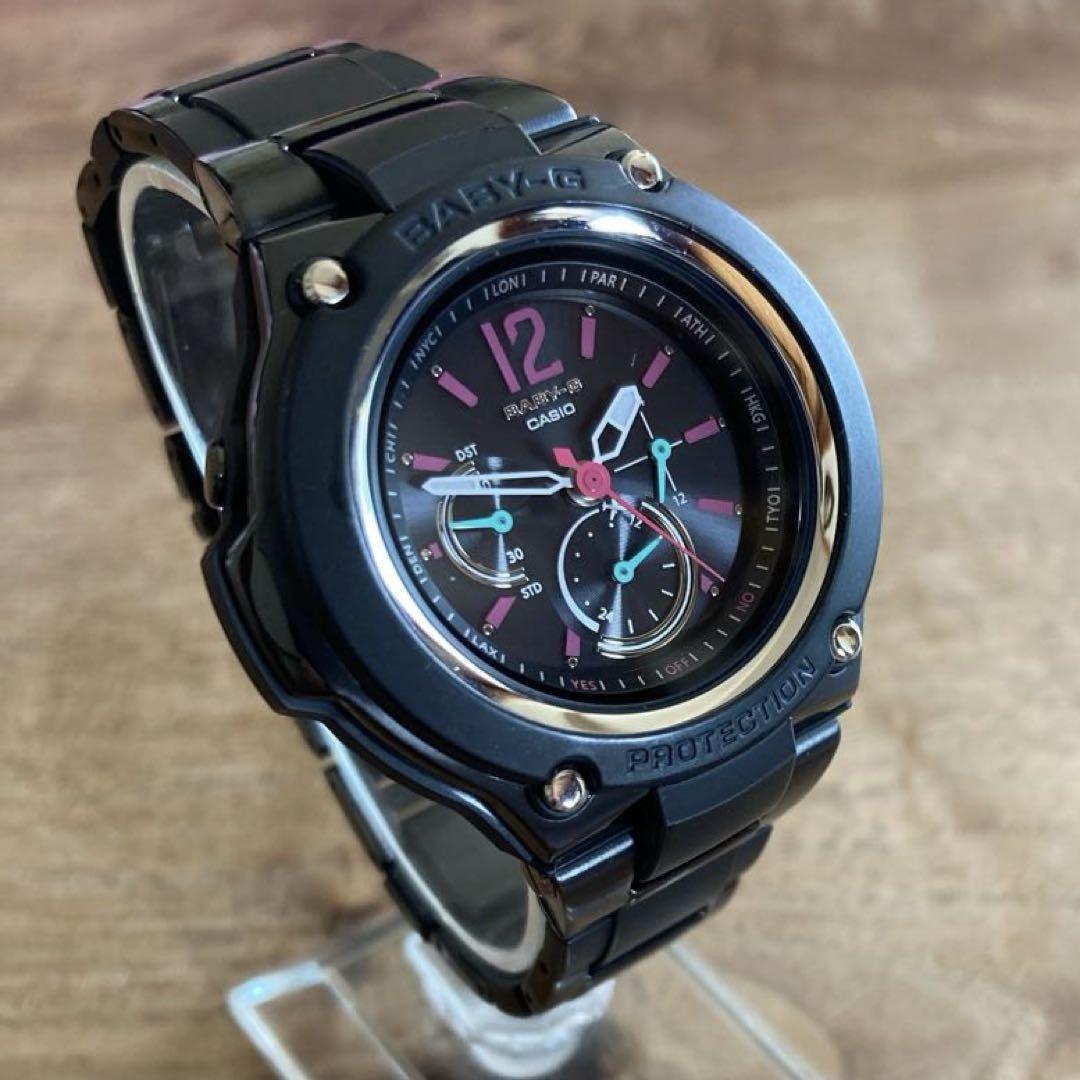経典 黒 ブラック アナログ 電波ソーラー Baby-G ピンク 電波 三針 時計