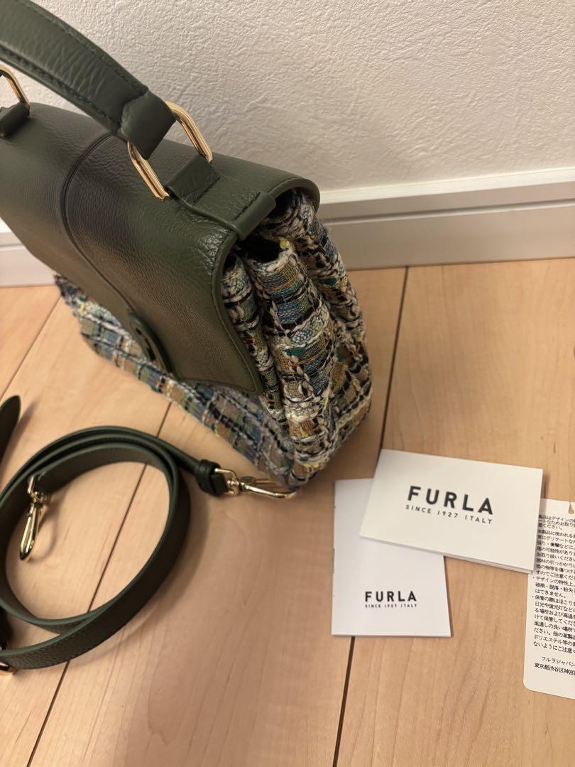 FURLA ツイードレザーハンドバッグ