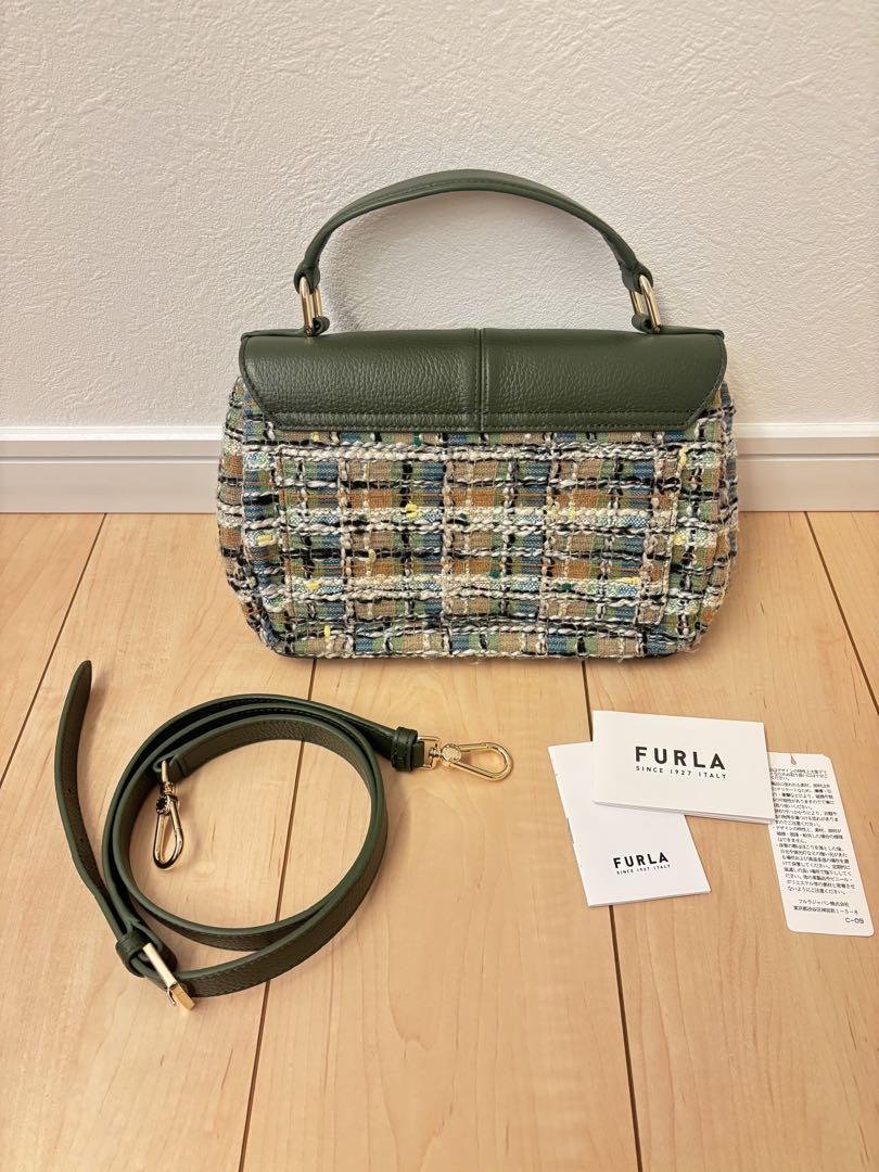 FURLA ツイードレザーハンドバッグ