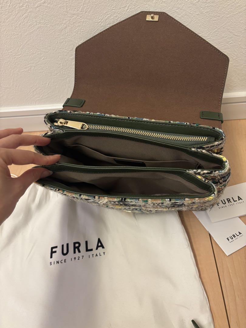 FURLA ツイードレザーハンドバッグ