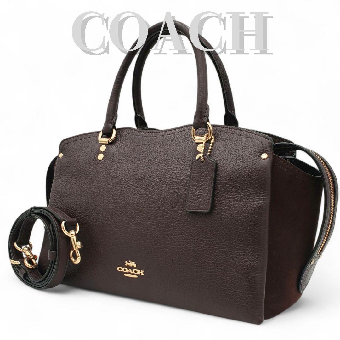 COACH ショルダーバッグ 2way サッチェル レザー スエード 斜め掛け
