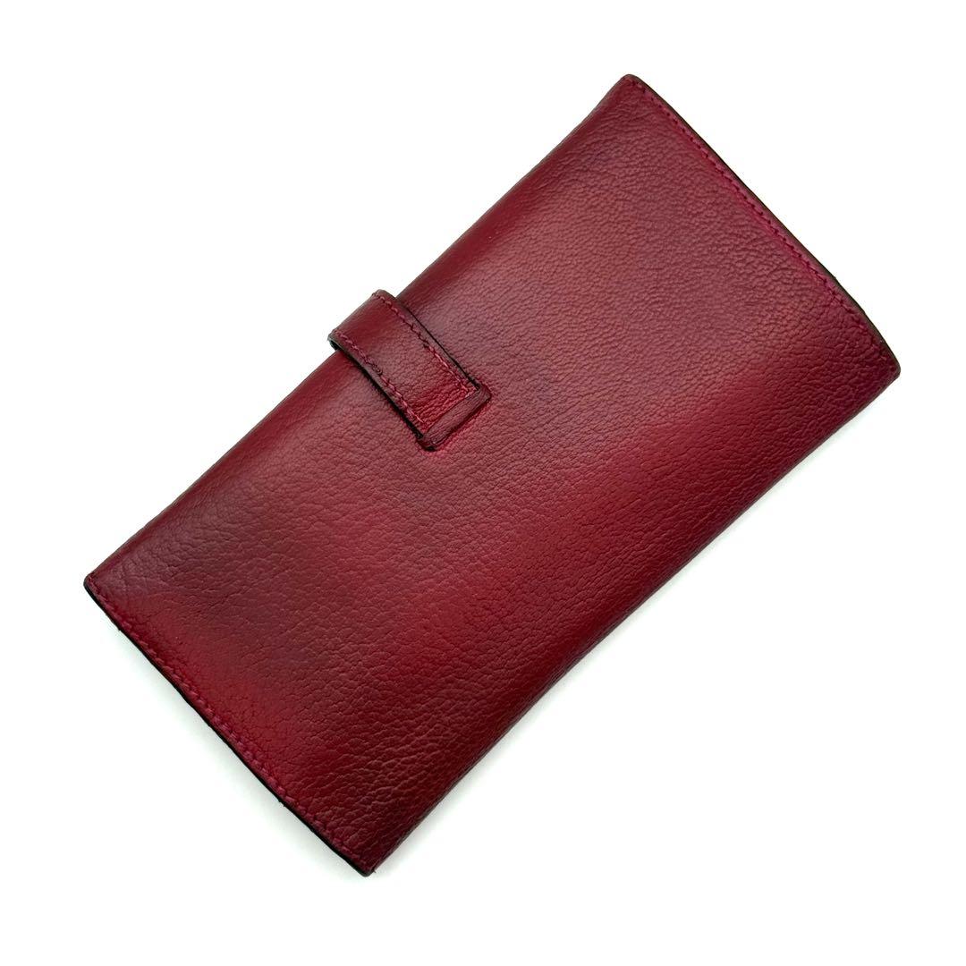 HERMES エルメス べアン デュプリ レッド ピンク 三つ折財布 L46