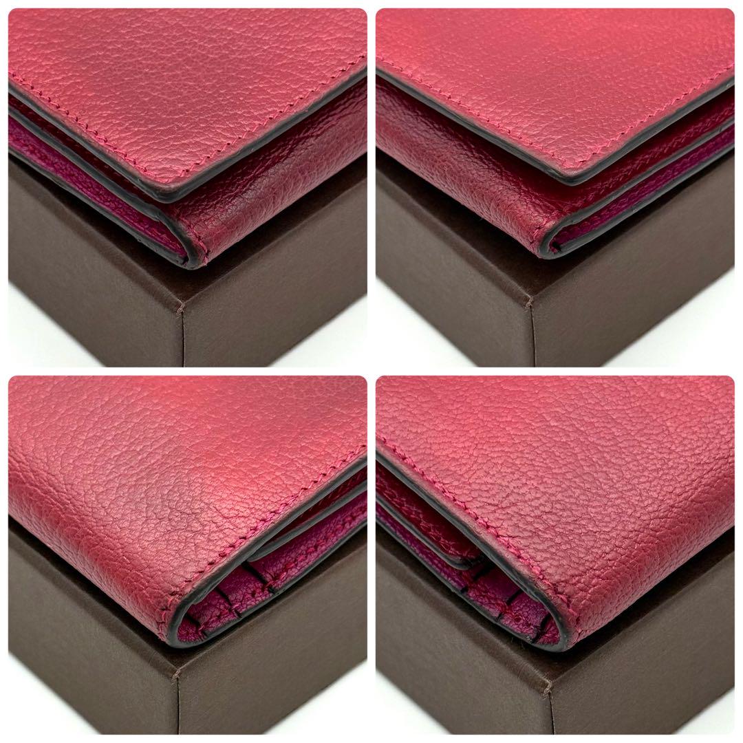 HERMES エルメス べアン デュプリ レッド ピンク 三つ折財布 L46