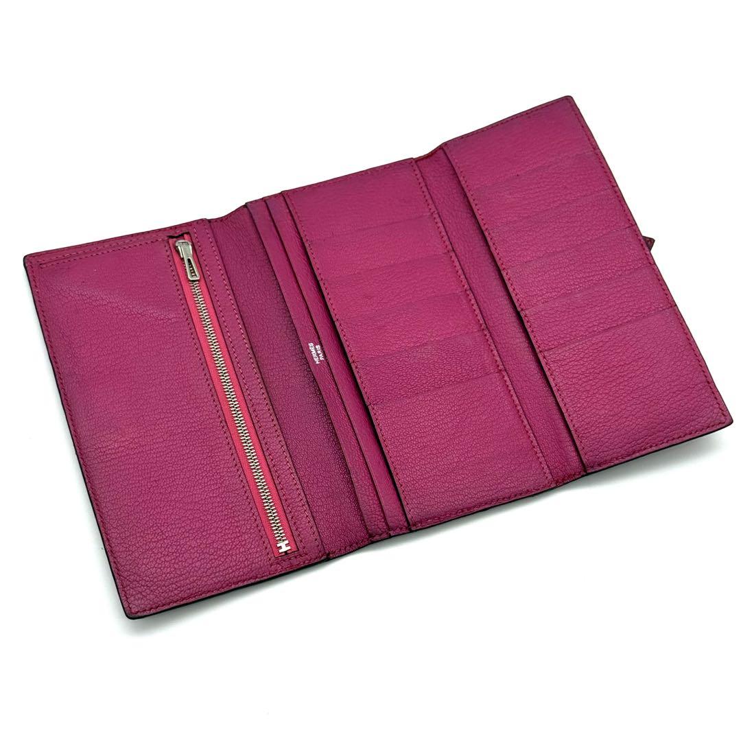 HERMES エルメス べアン デュプリ レッド ピンク 三つ折財布 L46