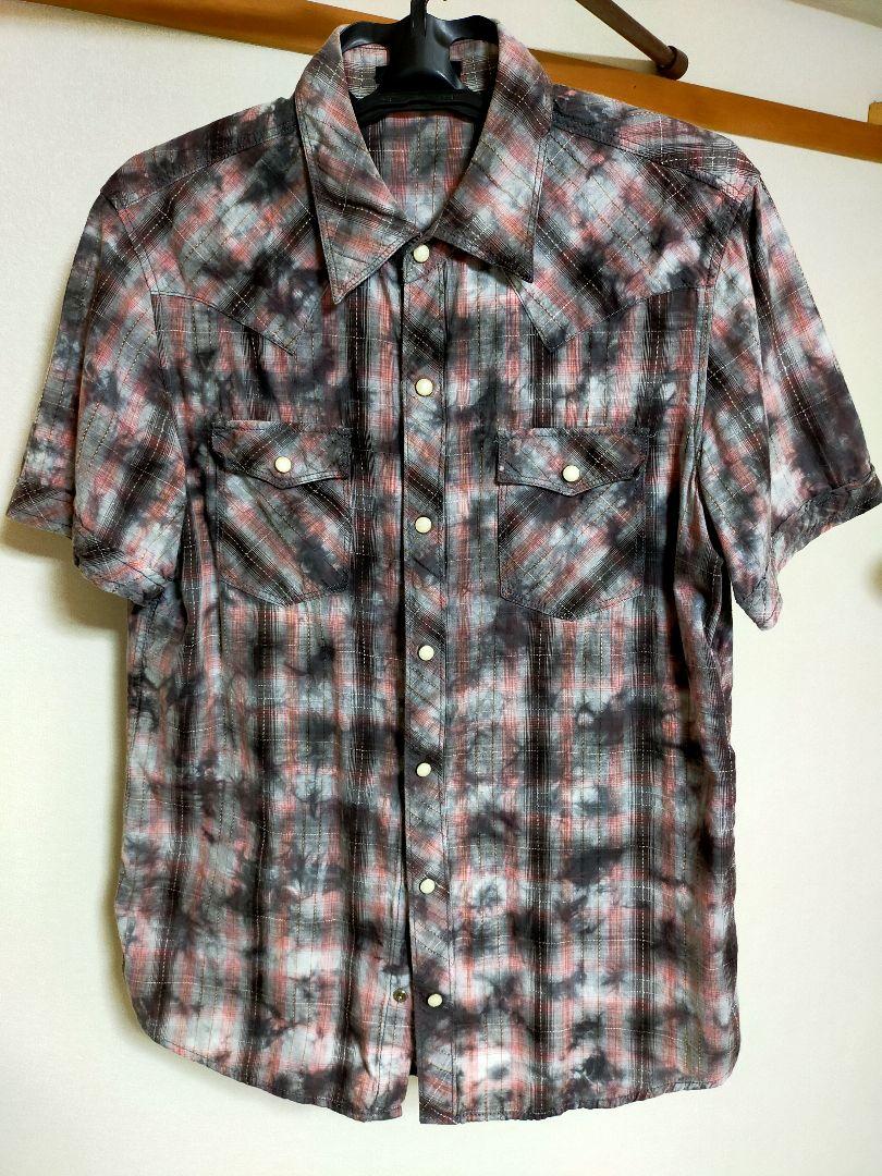 タイダイ　チェック　半袖シャツ　古着