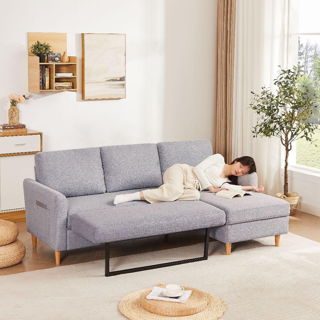 L字型グレーのカウチソファ