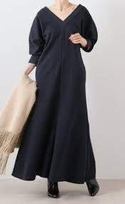 VERMEILpar iena パフスリーブウエストタックワンピース　ネイビー