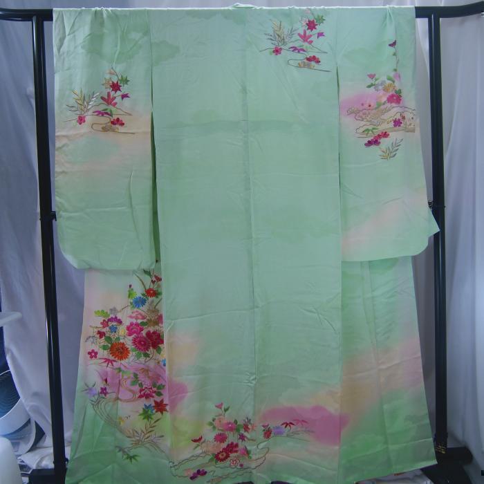 【振袖】振袖　成人式　黄緑色　菊　百花