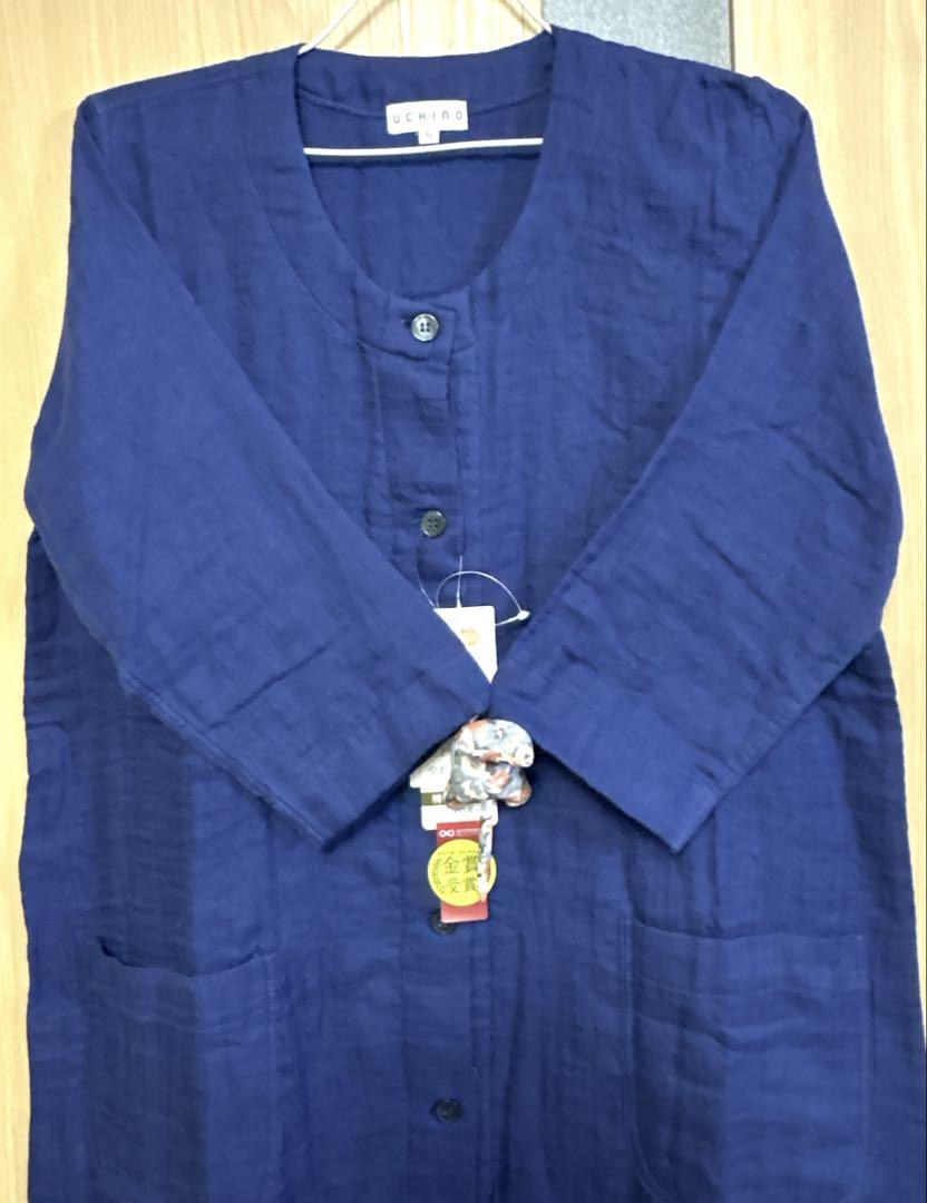 【新品】UCHINO マシュマロガーゼ 前あき ワンピース Sサイズ ネイビー