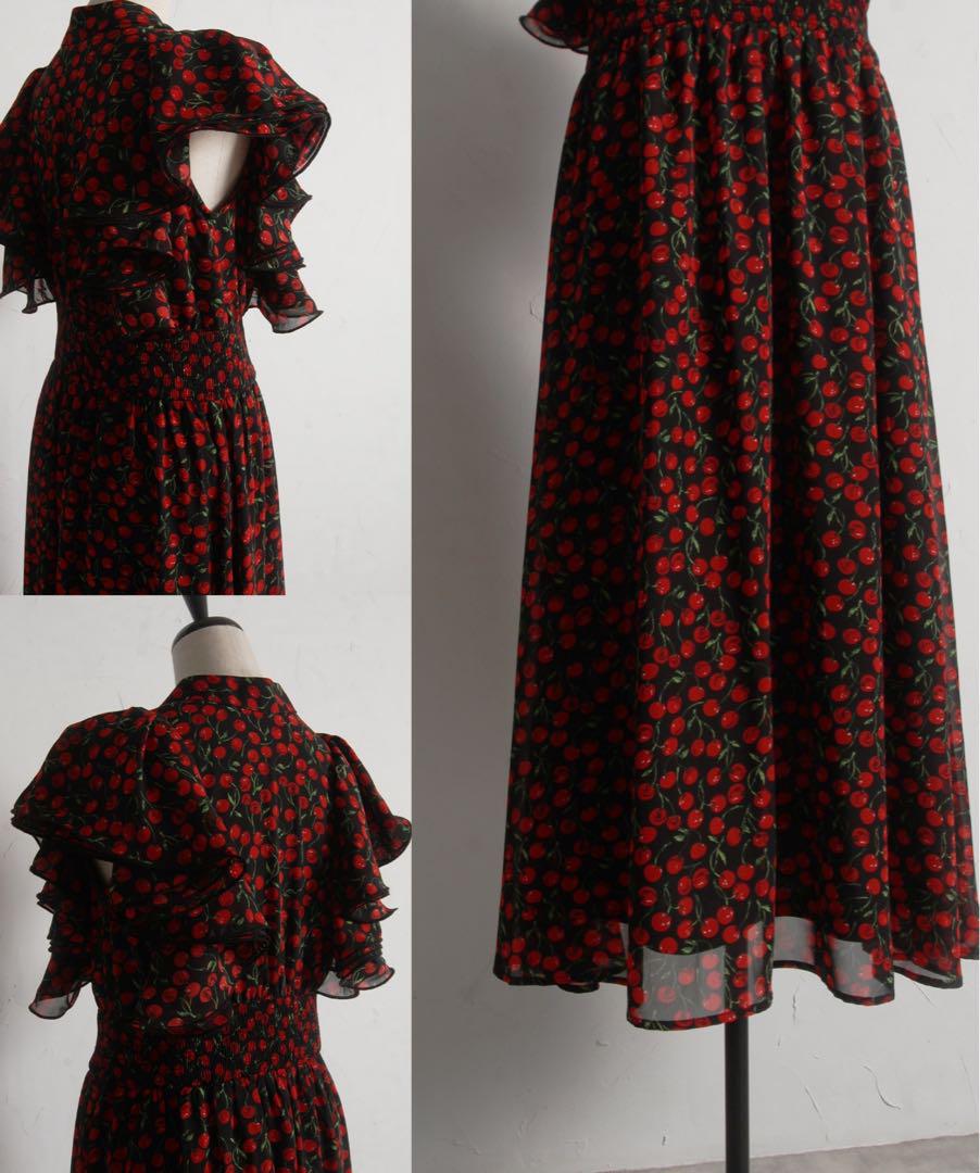 新品◆tocco closet◆チェリープリントウエストシャーリングワンピース