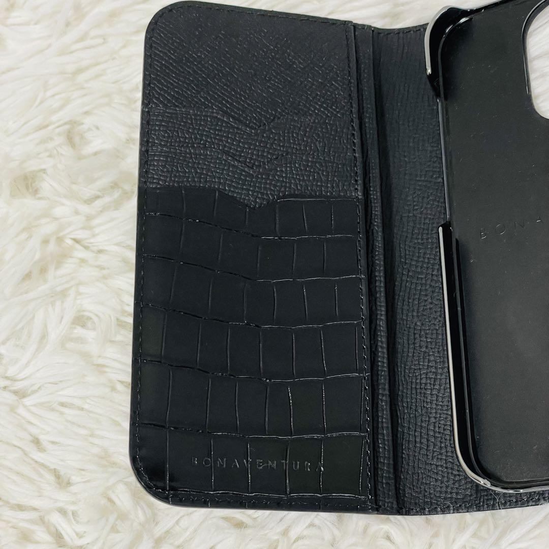 【美品】ボナベンチュラ　iPhoneケース 15Pro  ブラック　黒　手帳型