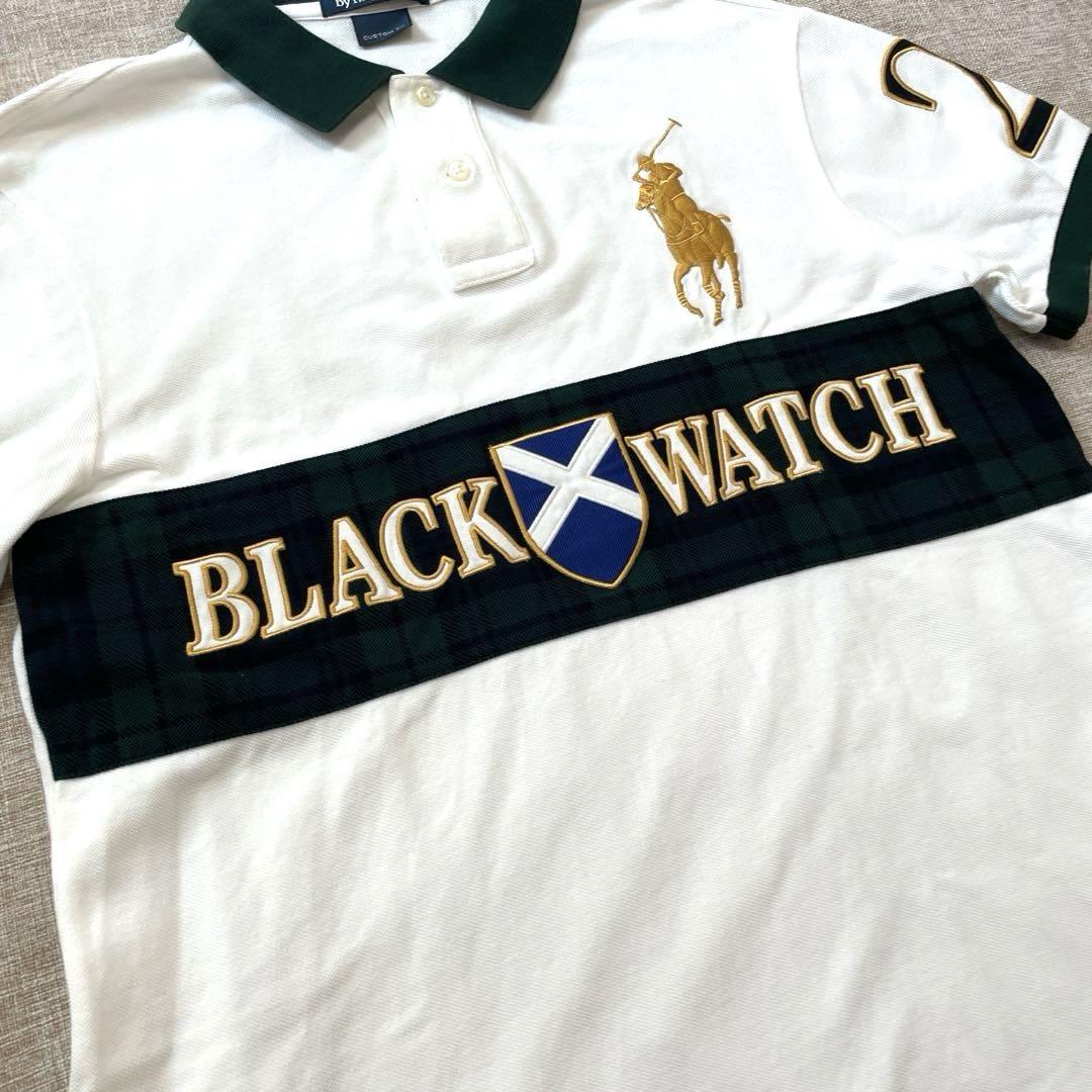 美品 ラルフローレン ホワイト ブラックウォッチ ビッグポニー ポロシャツ L