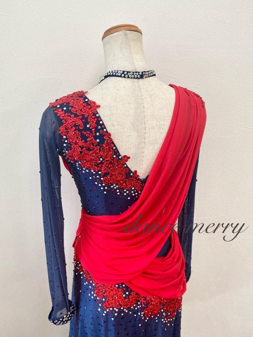 高い素材 新品大特価 社交ダンス ラテン ドレス デモ 競技 赤 紺