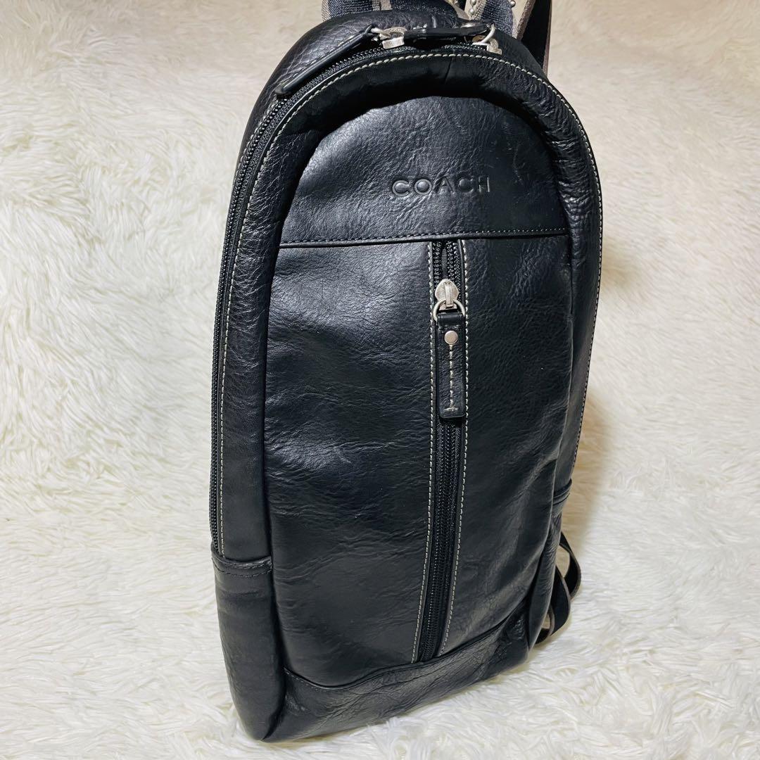 美品　COACH ショルダーバッグ　本革　黒　ボディバッグ　斜め掛け　送料無料