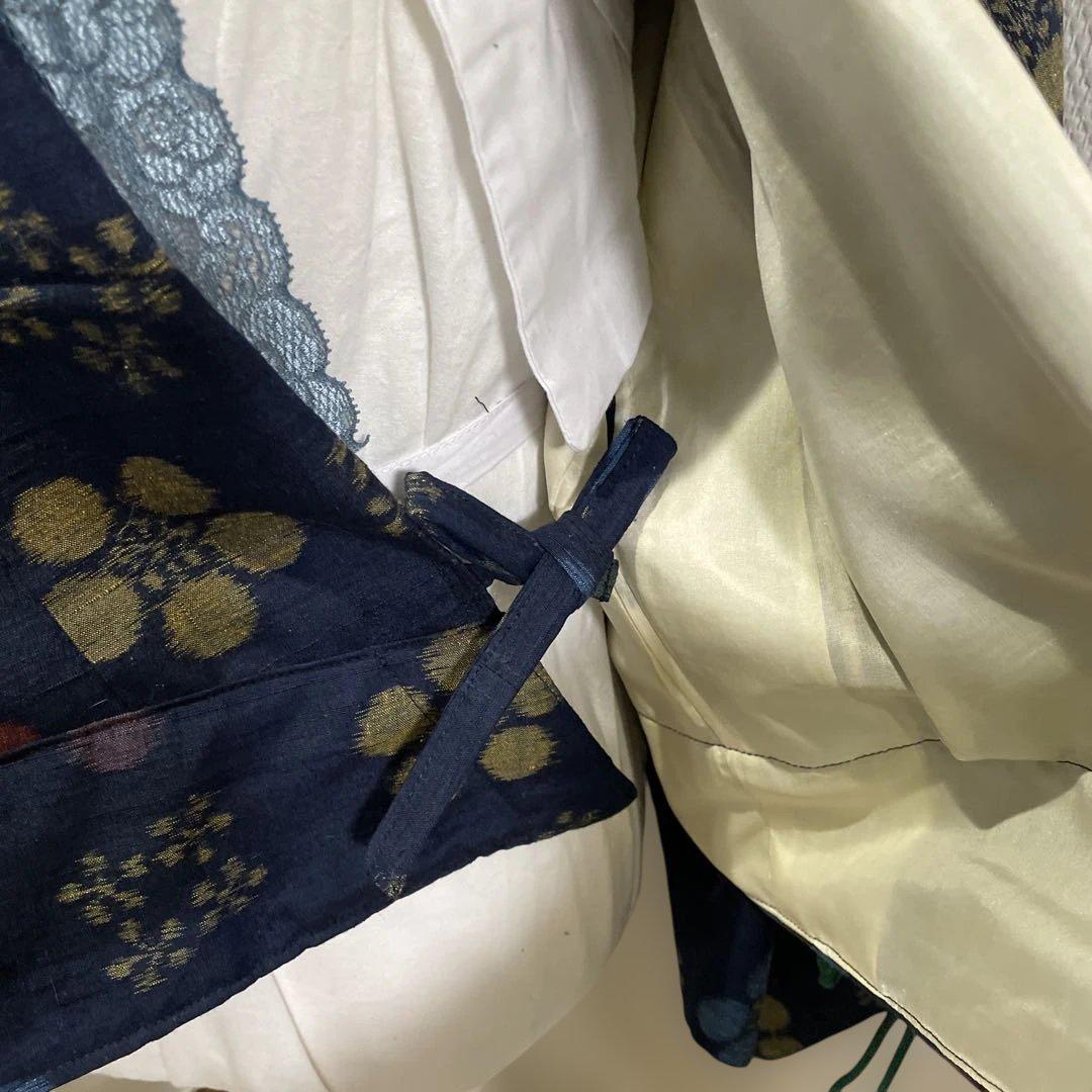 ☆初めて二部式着物リメイク(˙˙*)ポンポンまんまるお花柄☆袷紺