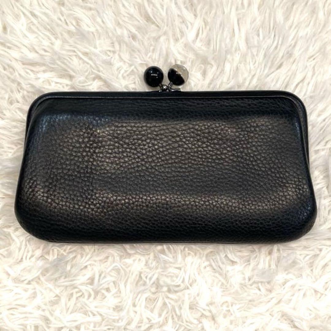 【美品】ear PAPILLONNER レザー　がま口　長財布　黒