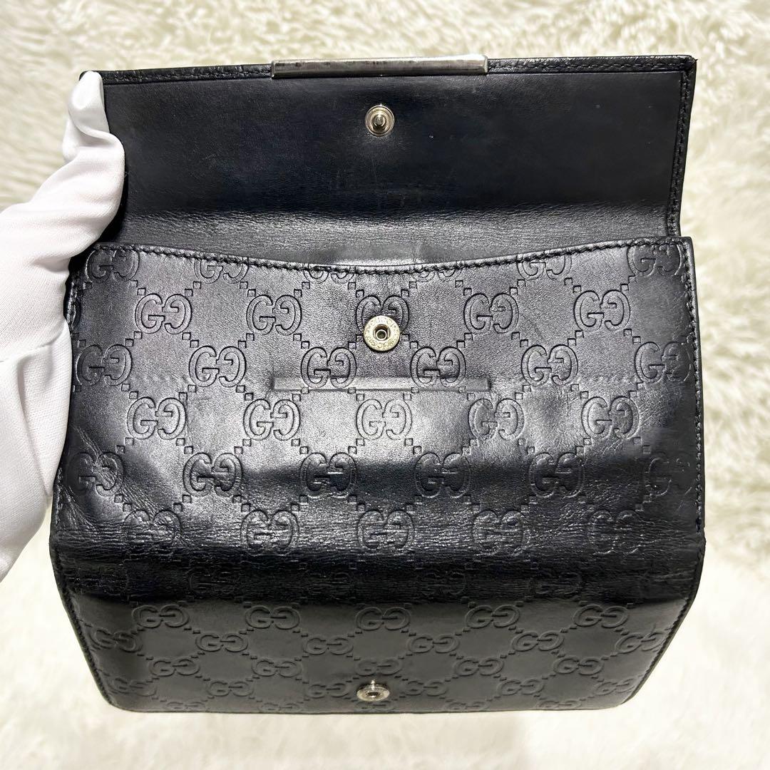 GUCCI グッチ 長財布 フラップ シマ レザー GG ウォレット ブラック