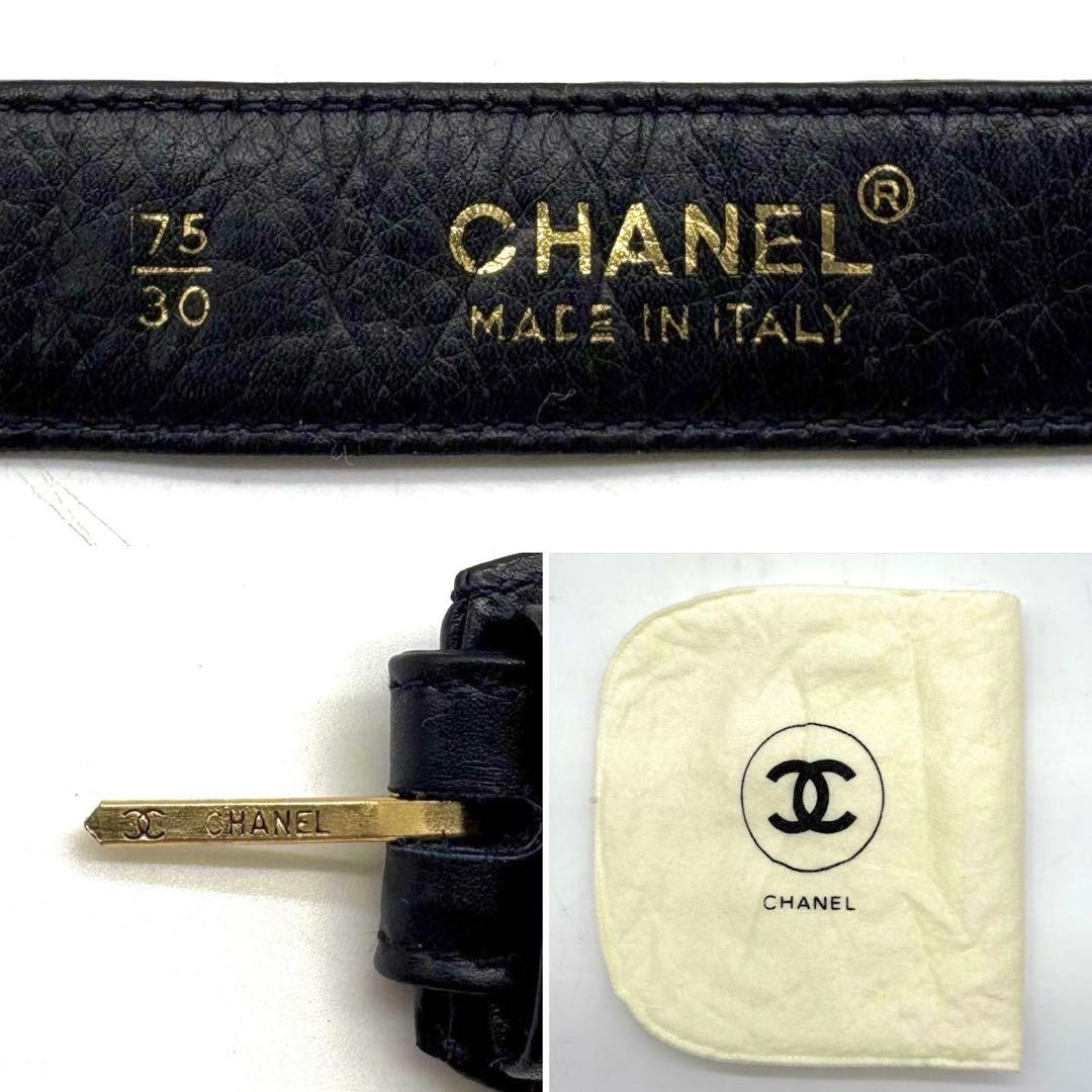 希少・美品✨シャネル チェーンベルト ゴールド金具 ココマーク レザー ネイビー