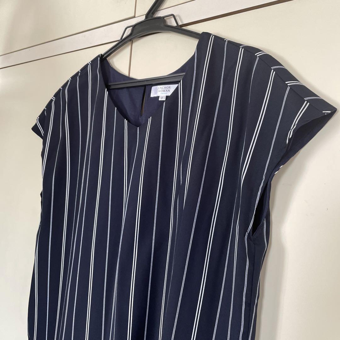 クリスマスファッション 洋服の青山パーソンズストライプ9号半袖 トップス