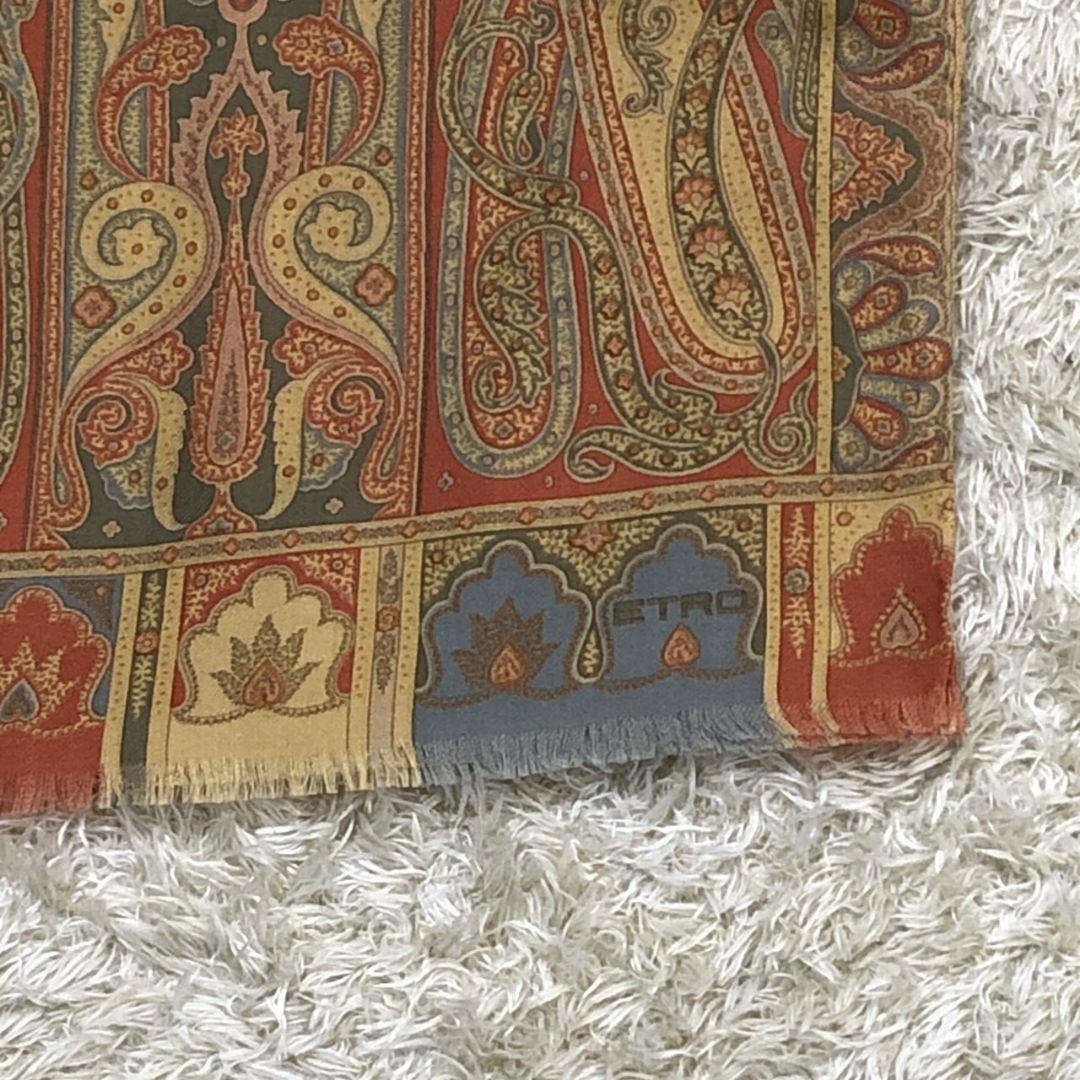 極美品✨ETRO エトロ ペイズリー シルク混 ロング 大判ストール スカーフ