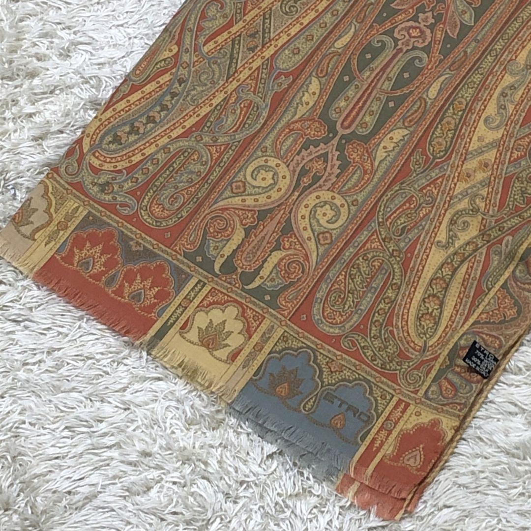 極美品✨ETRO エトロ ペイズリー シルク混 ロング 大判ストール スカーフ