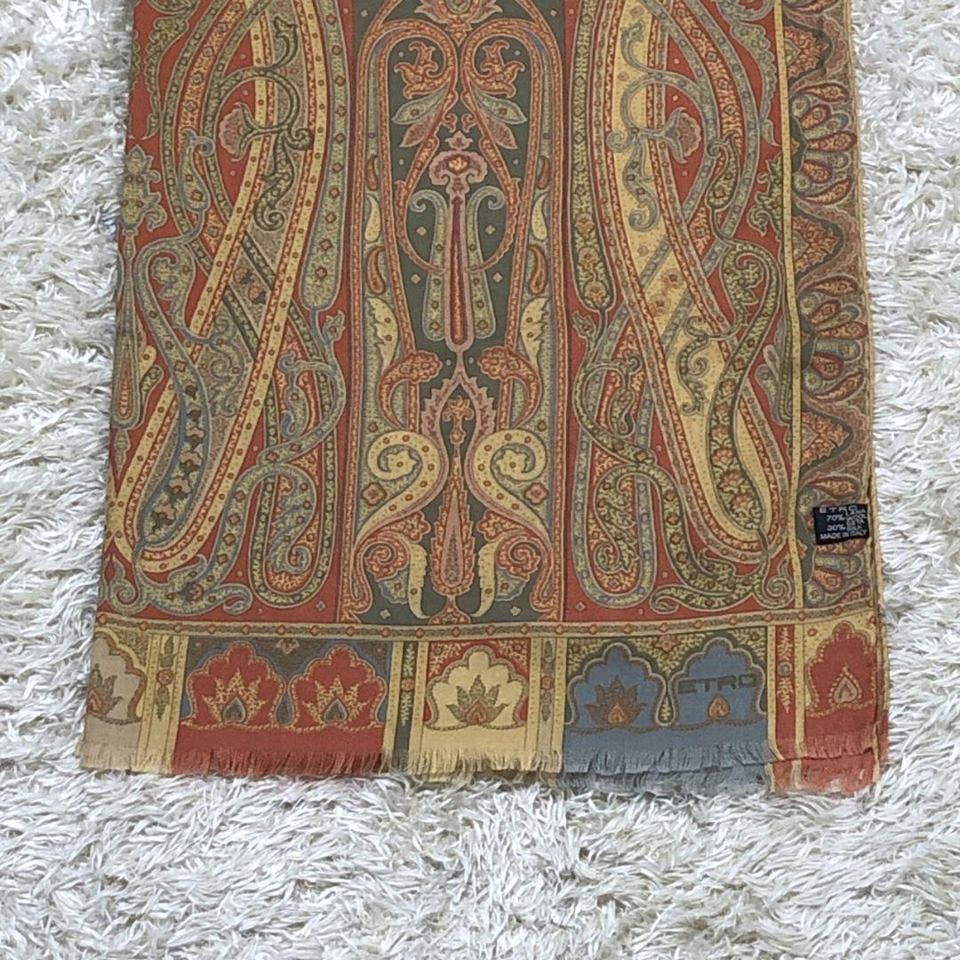 極美品✨ETRO エトロ ペイズリー シルク混 ロング 大判ストール スカーフ