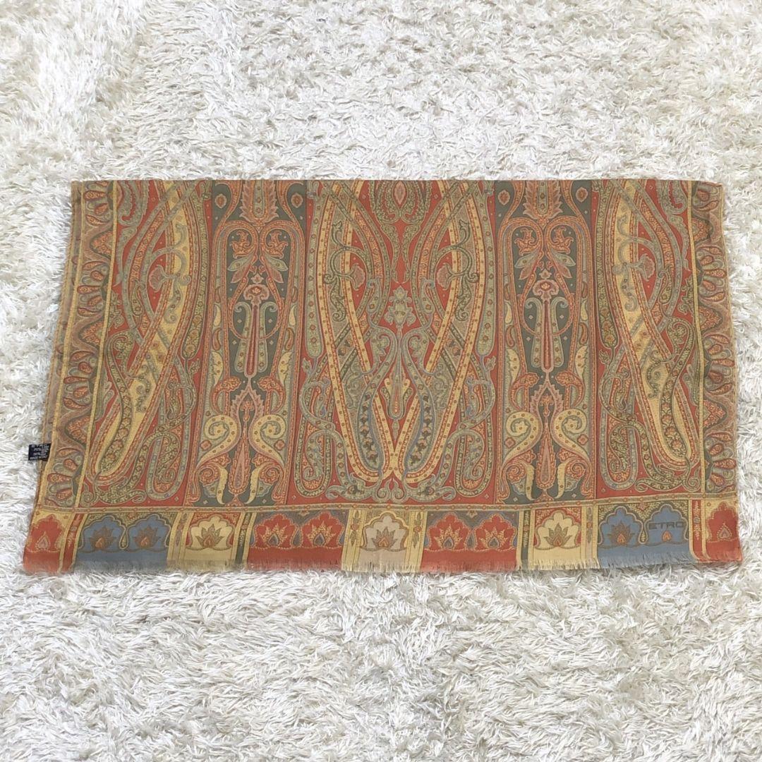 極美品✨ETRO エトロ ペイズリー シルク混 ロング 大判ストール スカーフ