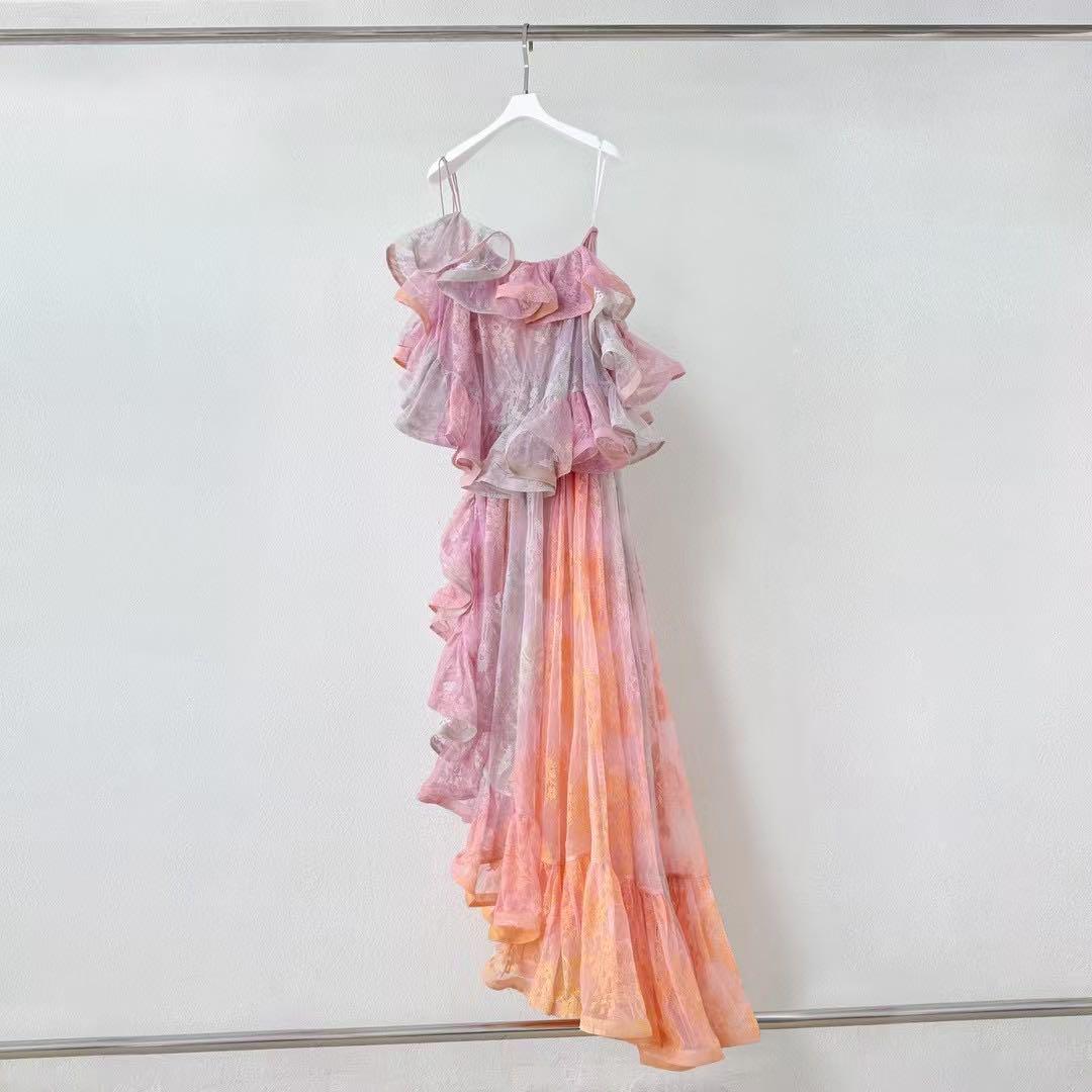 Dawning Ruffled Midi Dress in Lace