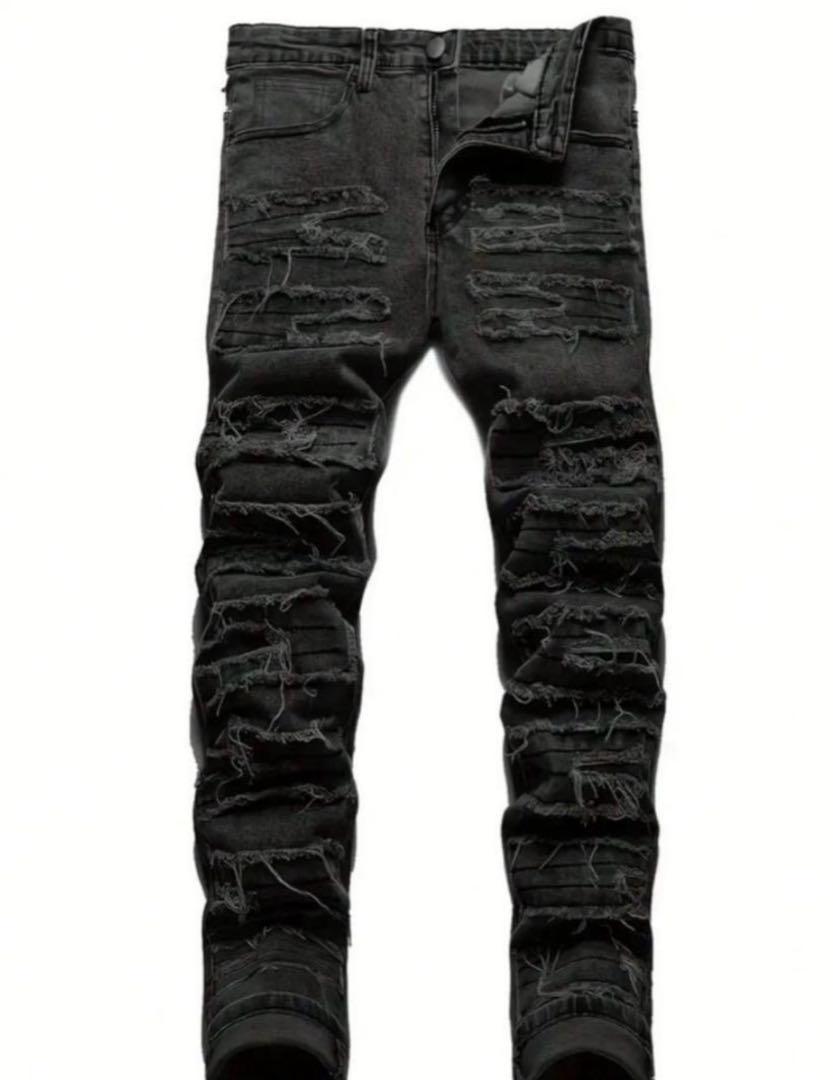 UK US drip ブラックダメージスキニー