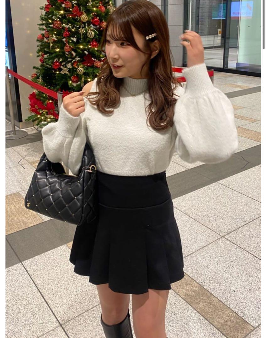 nice claupの開きリボンニットとリボン取り外しスカートセット