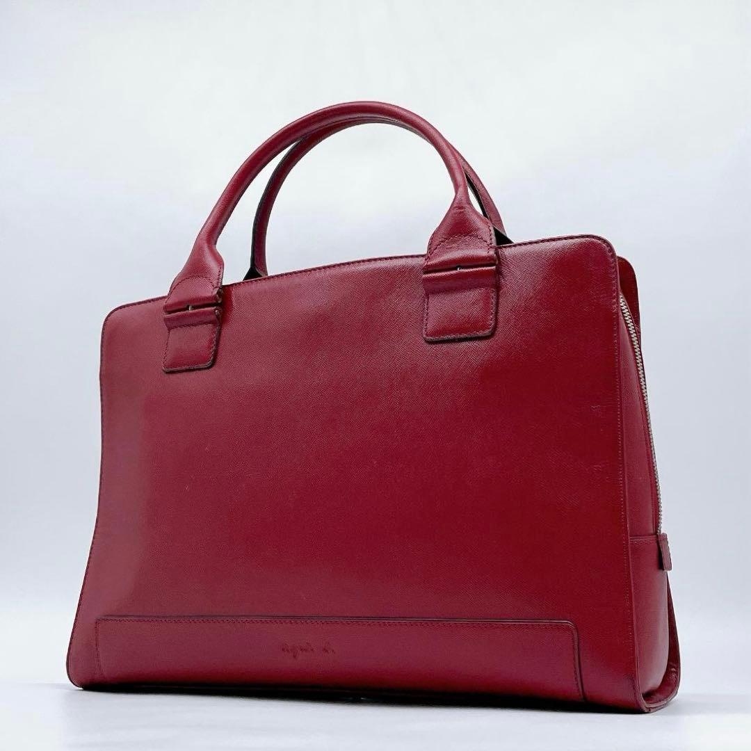 agnes b. レザー 型押しロゴ ハンドバッグ レッド f79Agnes b
