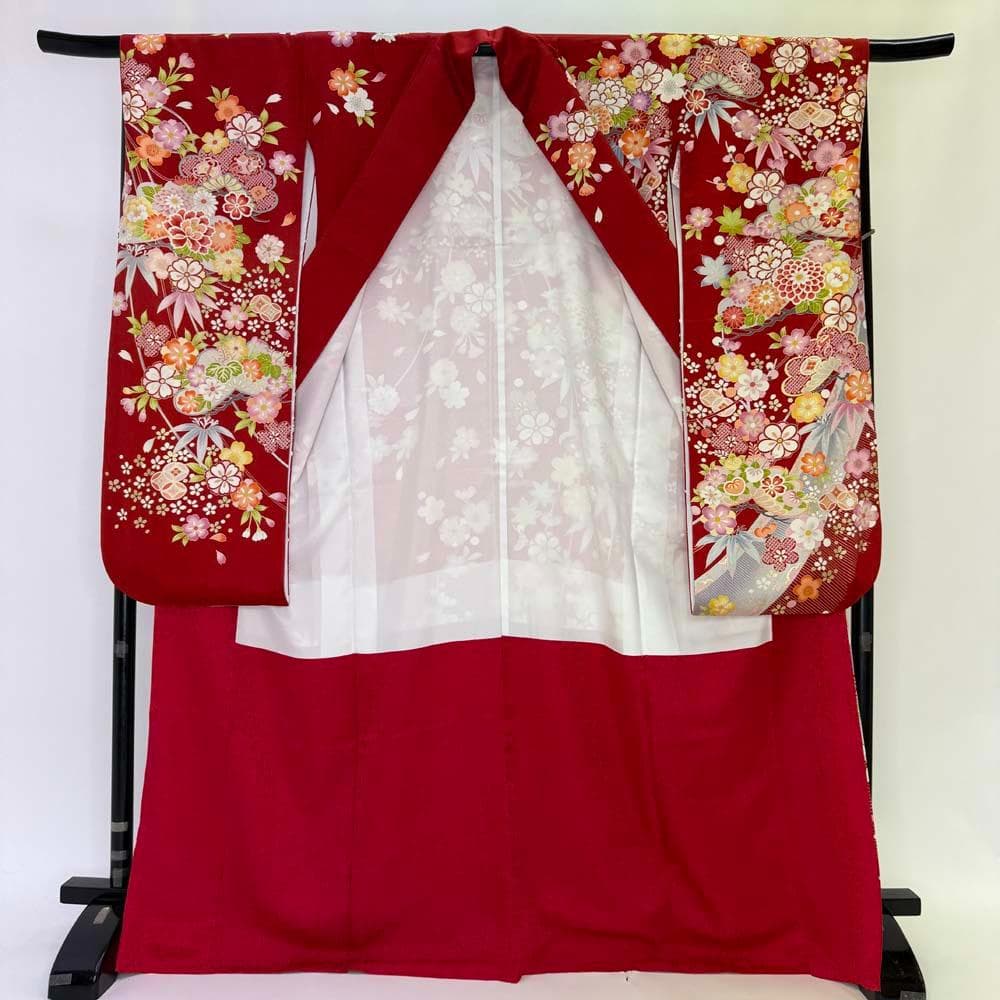 振袖フルセット 赤 成人式 草履バック付 裄67.5cm S-203