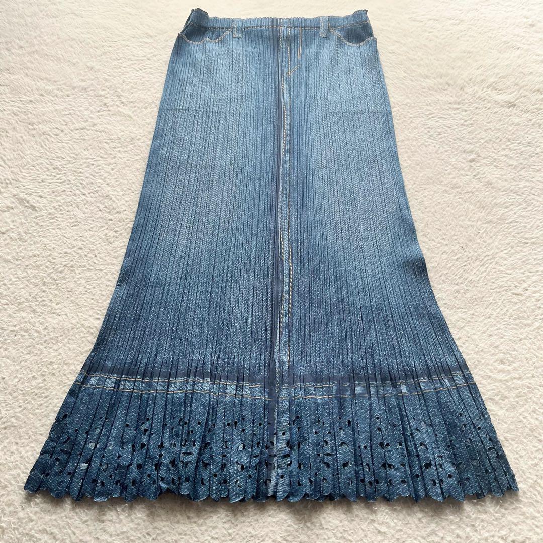 美品】PLEATS PLEASE イッセイミヤケ デニム転写 ロングスカート