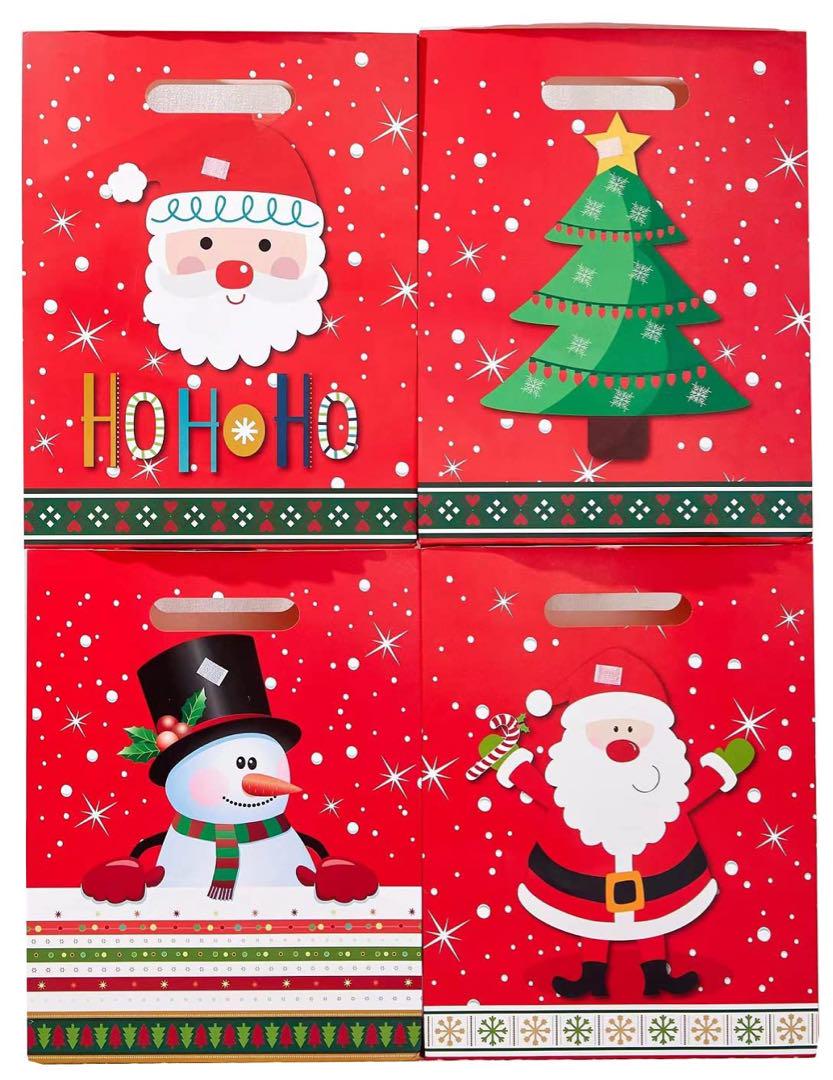 クリスマス 手提げ紙袋 ラッピング袋 ギフトバッグ 大 4枚セット 24×32