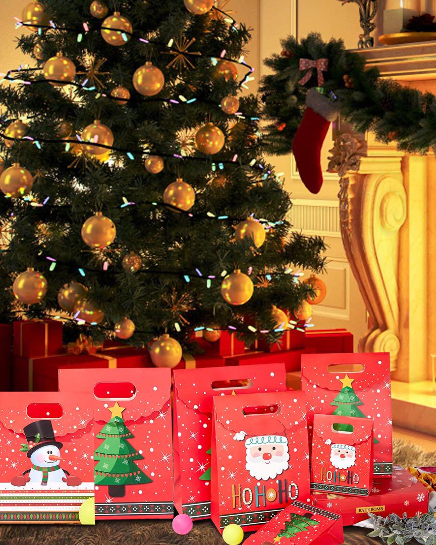 クリスマス 手提げ紙袋 ラッピング袋 ギフトバッグ 大 4枚セット 24×32