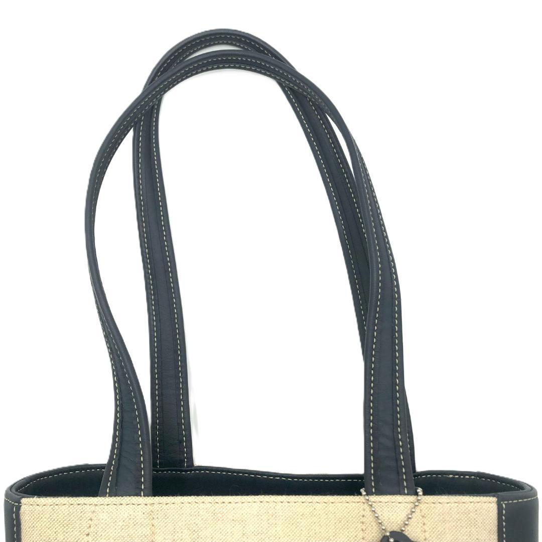 【美品】COACHコーチ　レザー　キャンバス　トートバッグ　ネイビー×ベージュ 極美品】COACHコーチ レザー キャンバス トートバッグ ネイビー