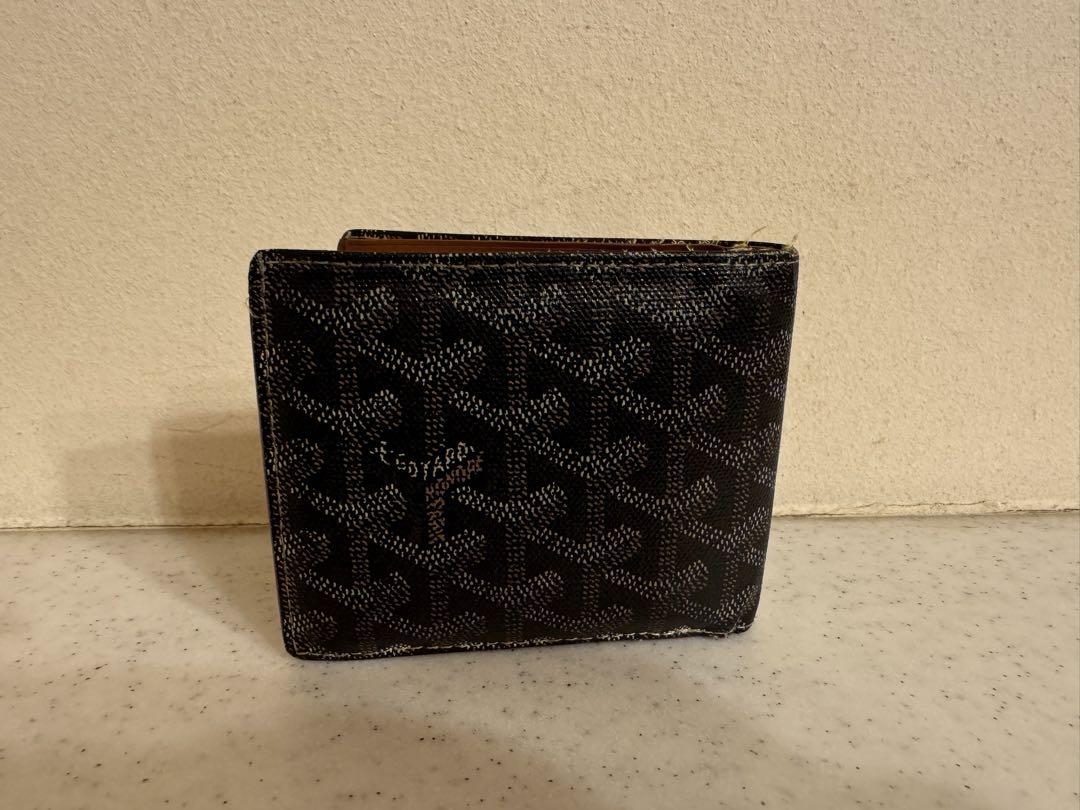 ゴヤール二つ折り財布 黒色パターン ブラウンレザー