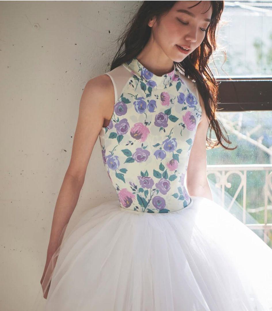 新品 stina Lサイズ レオタード 花柄 ホルターネック 黄色