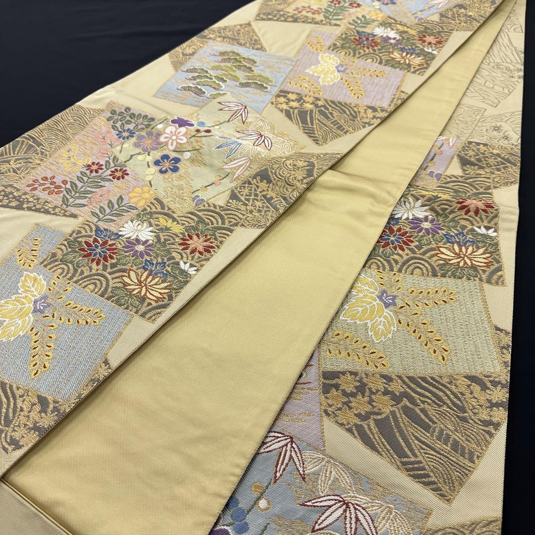新品 正絹 袋帯 西陣 帯屋 捨松 能衣色紙紋 未仕立て品 4346